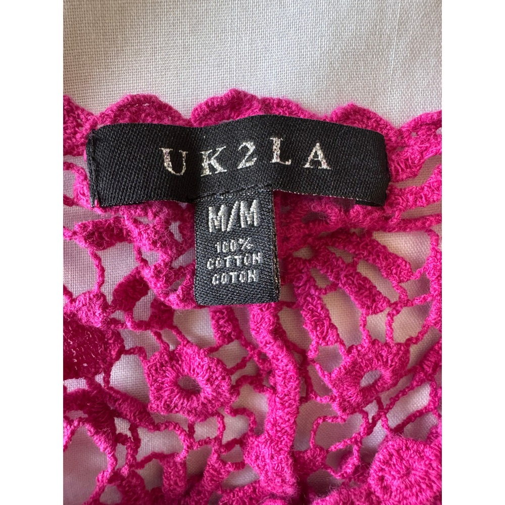 UK2LA Pink Crochet Cotton Tank Top Medium Boho Festival Summer Bohemian Hippie - Picture 3 of 8